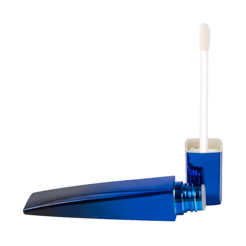 Blue Gradient Diamond-shaped Flat Bottle with Round Cap and Spiral Lip Gloss Tube